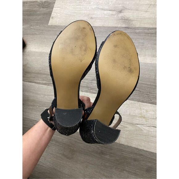 Betsey Johnson Glissten Black Blue Sparkle Peeptoe Heel Shoe, Sz 8.5, MSRP $109 - Picture 6 of 10